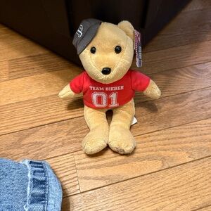 Justin Bieber Teddy Bear with Red Shirt Tags still Attached